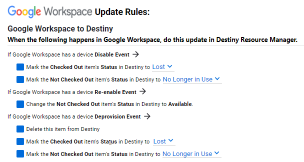 Google Workspace to Destiny rules